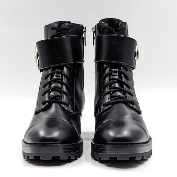 Michael Kors Women Tatum Vegan Black Leather MK Logo Combat Boots size 11 - Picture 2 of 12